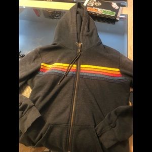 Zip-up aviator nation 5 stripe hoodie in navy blue